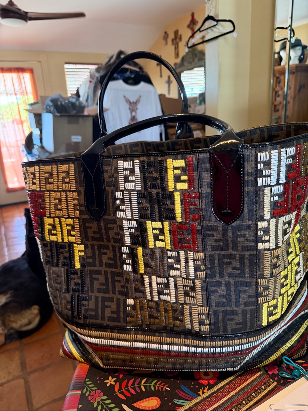Vintage Fendi Multi Color Zucca Roll Tote Bag